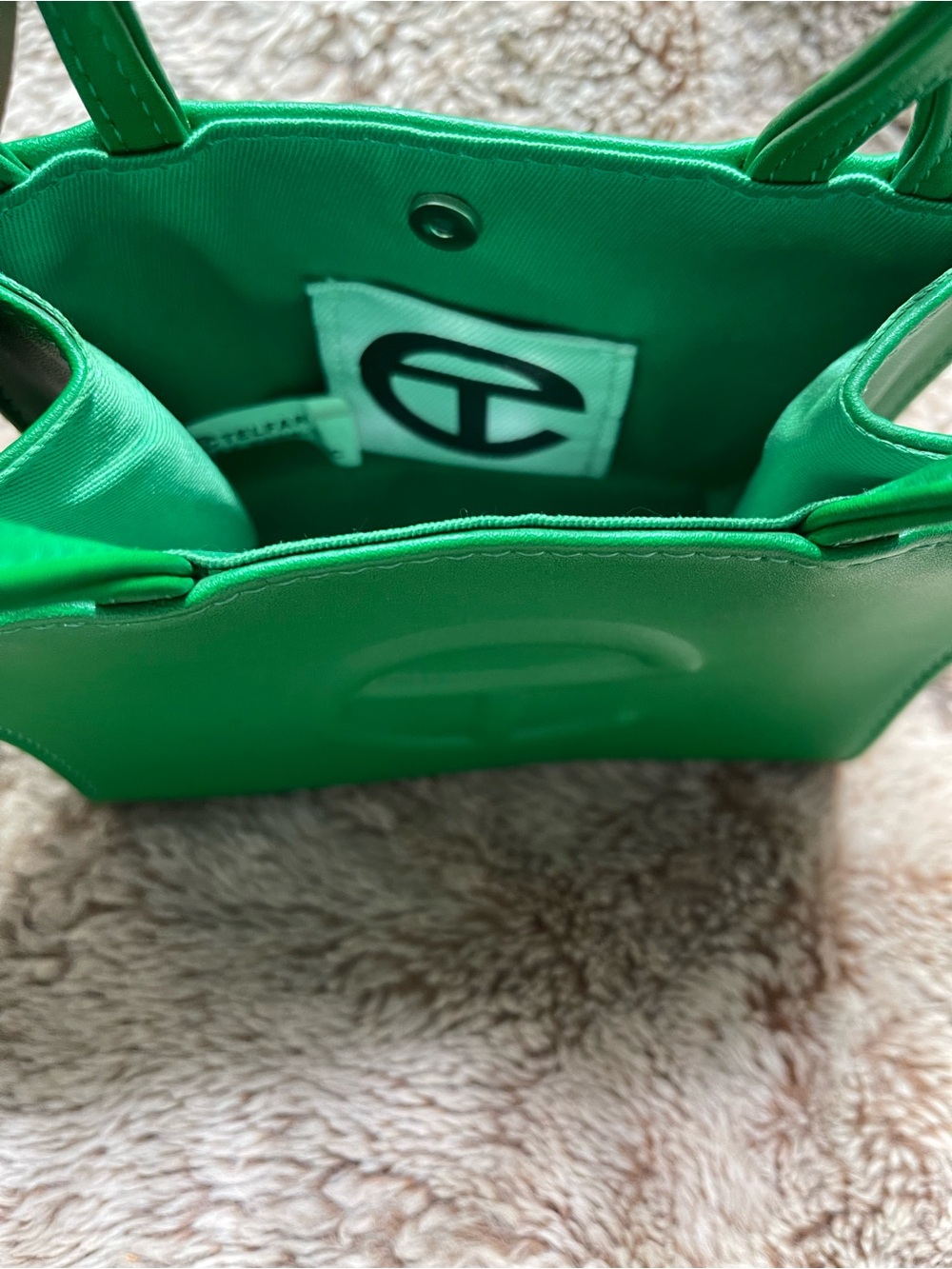 Telfar Mini Tote in Bright Green with Raised Logo - Picture 2 of 8